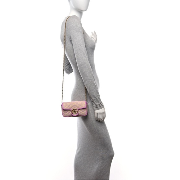 đź’Ż Authentic Gucci Super Mini Marmont Pink and Gold Women's Bag - Picture 12 of 12